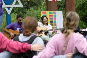 Group of people celebrating on stage