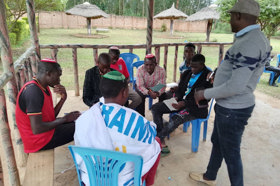 Group of people celebrating on stage