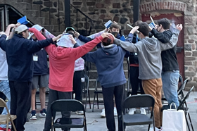 Group of people celebrating on stage