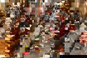 Group of people celebrating on stage