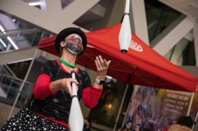 Group of people celebrating on stage